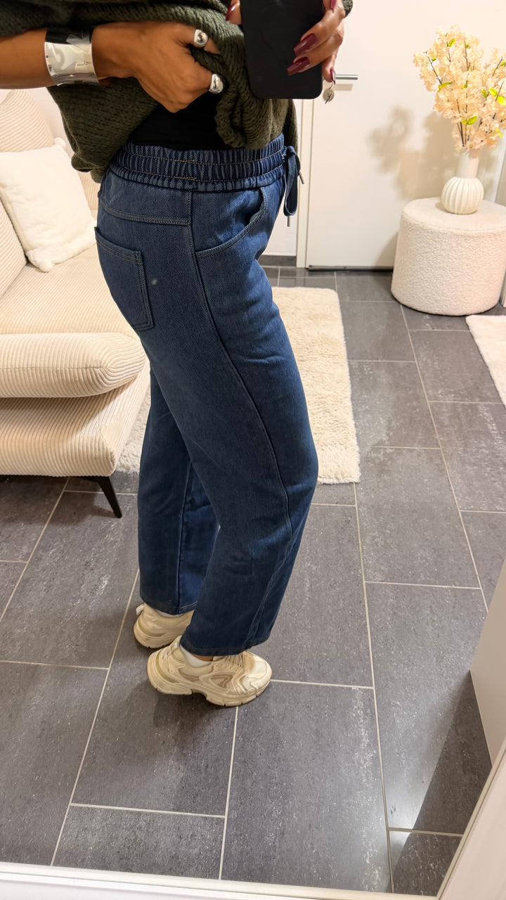 Wide Leg Stoff Hose im denim Look " JH-860 ", Fleece gefüttert / mittleres denim Art. 16574