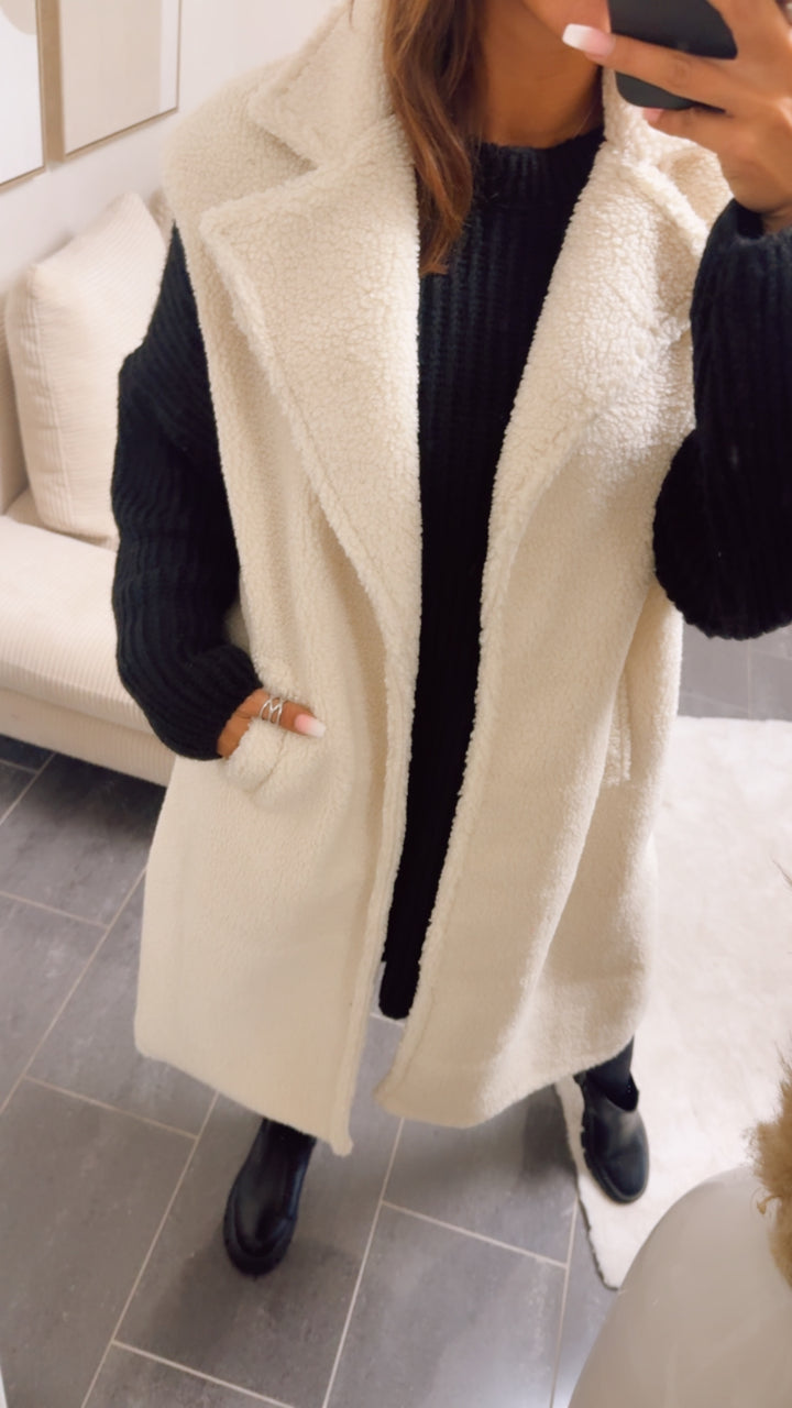 TEDDY offene, längere Weste / creme weiss Art. 12942