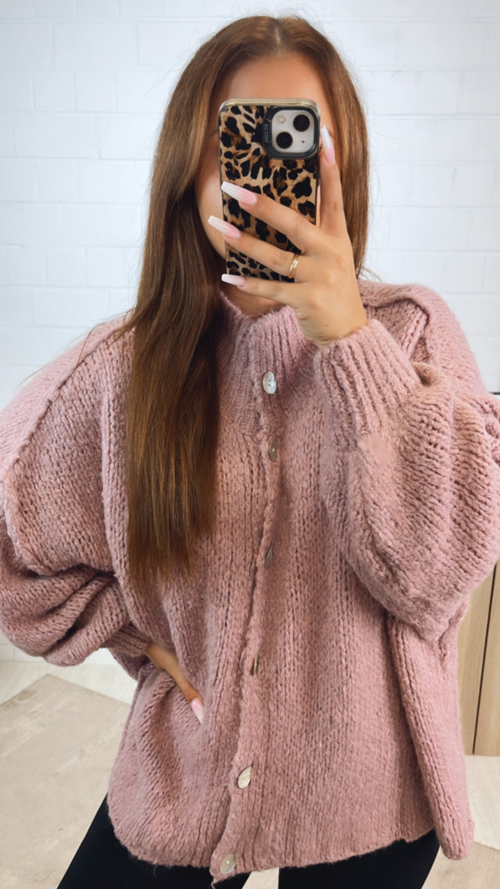 PERLMUTT KNÖPFE Kuschel Cardigan / beere Art. 12360