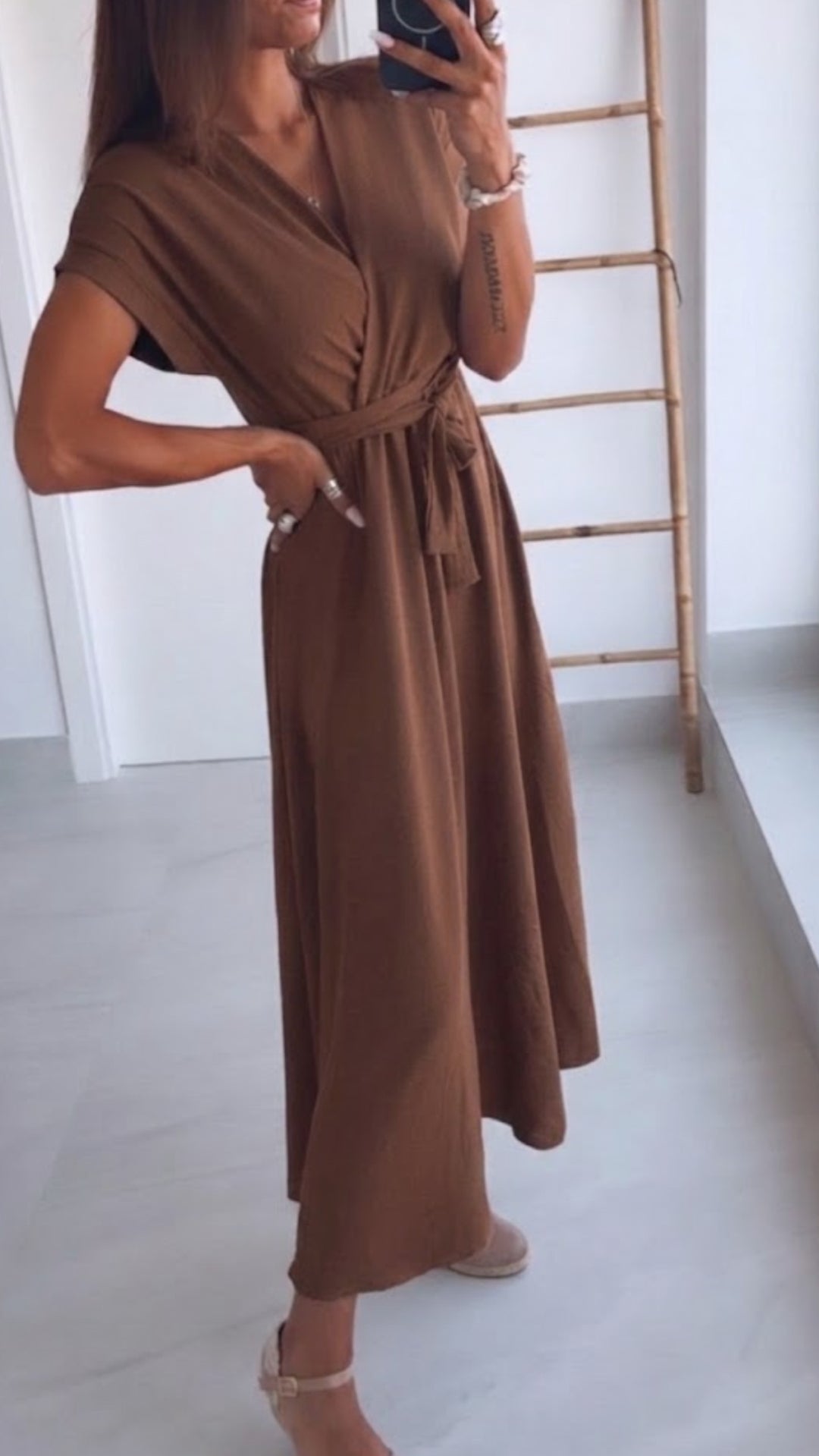 Maxi Kleid zum Binden, Wickeloptik / braun Art. 15376