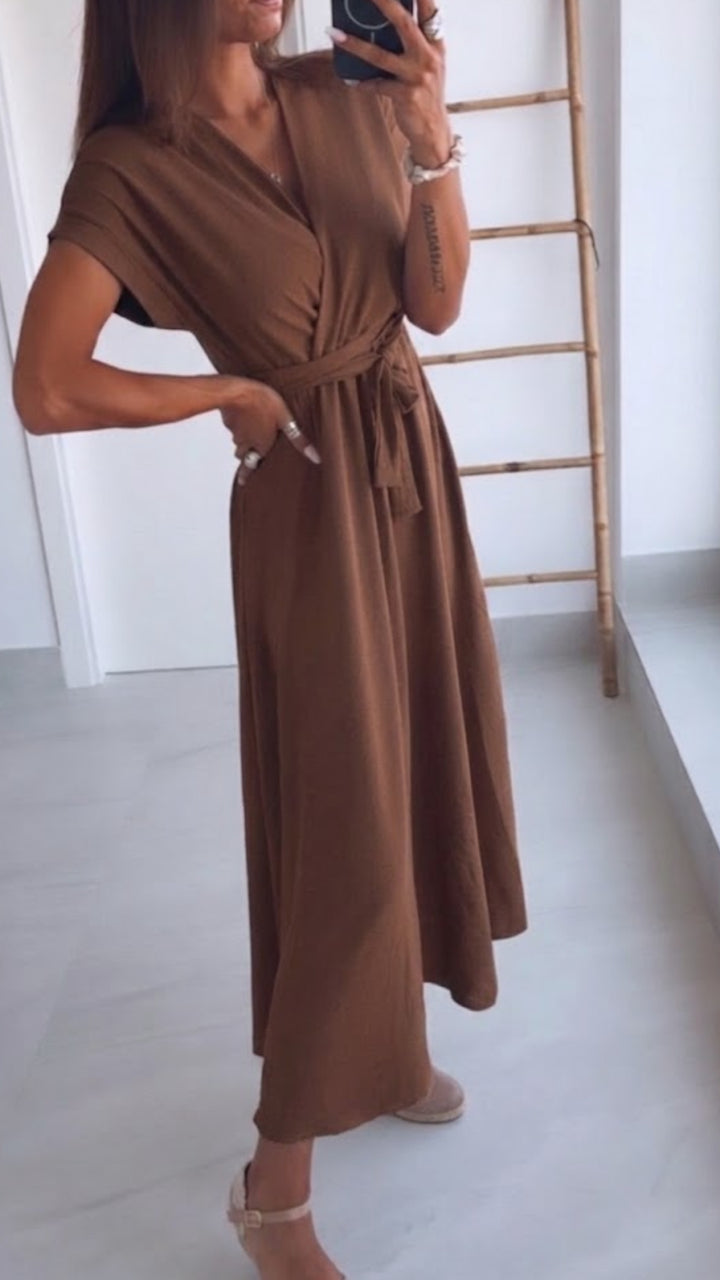 Maxi Kleid zum Binden, Wickeloptik / braun Art. 15376