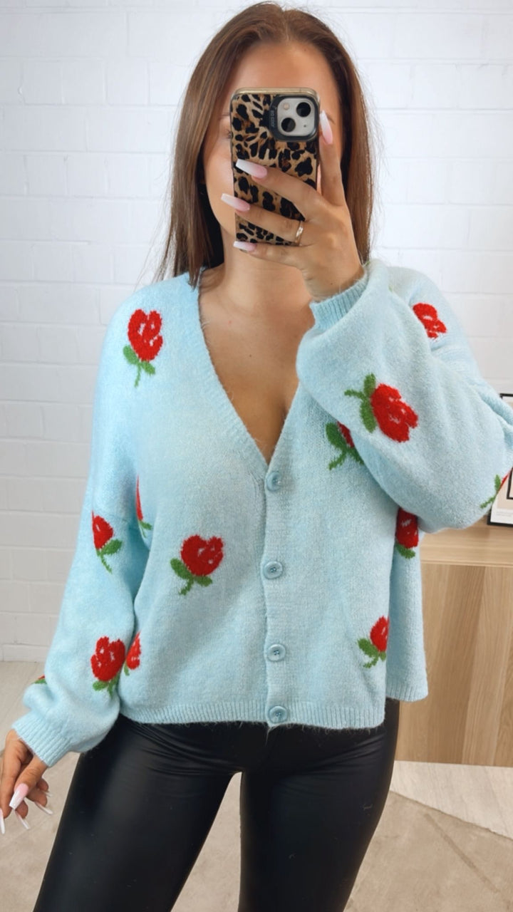 Cardigan verziert mit Blumen / hell blau Art.122350