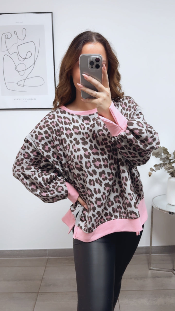 LEO used - Look Sweater / grau blau - soft pink - braun Art. 13147