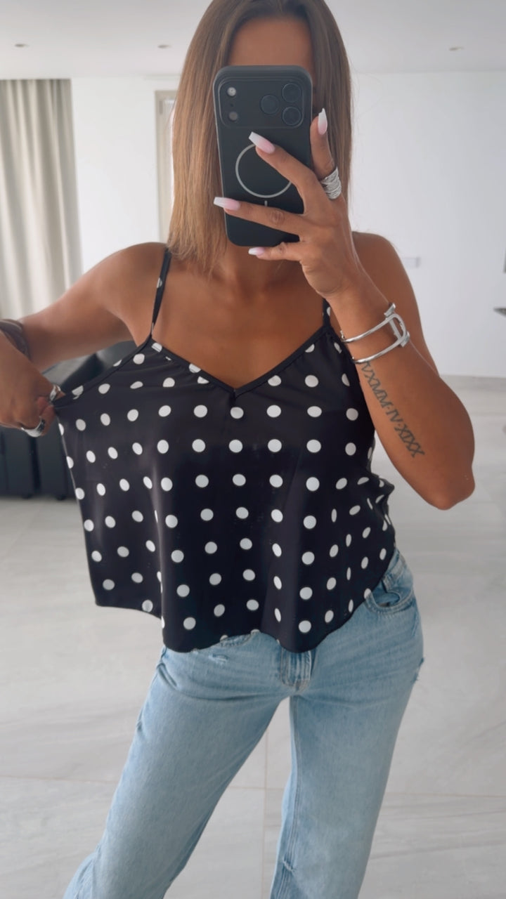 PUNKTE Satin Look Top / schwarz - weiss Art. 15941