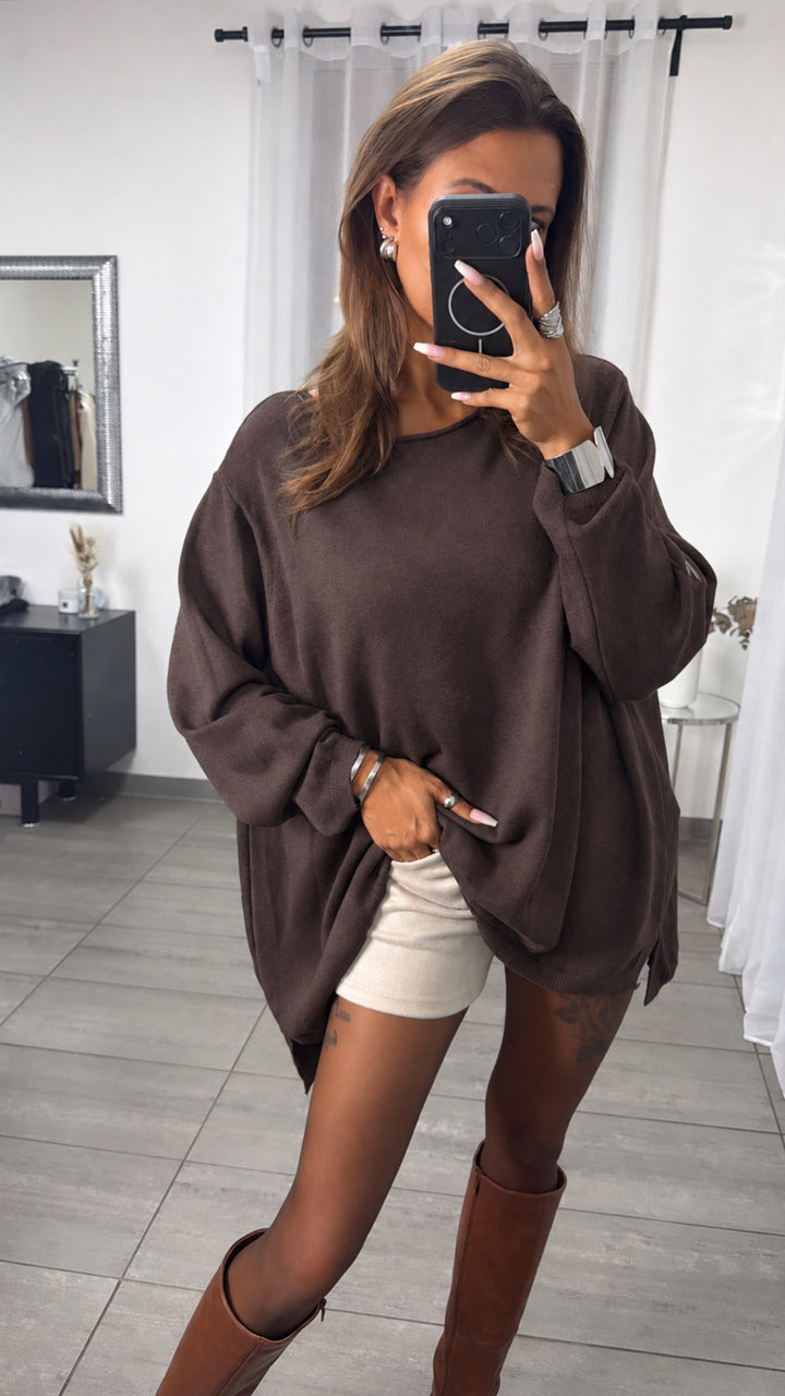 Basic Rundhals Oversize Pullover / braun Art.16388