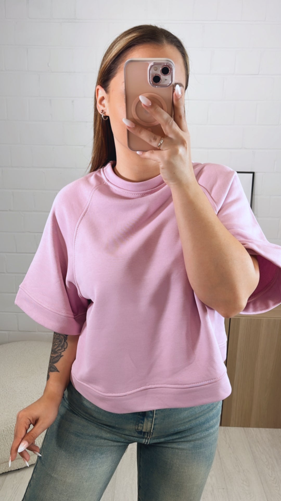 gradlinig geschnittenes Stoff T-shirt, Ziernaht / soft flieder Art. 9876