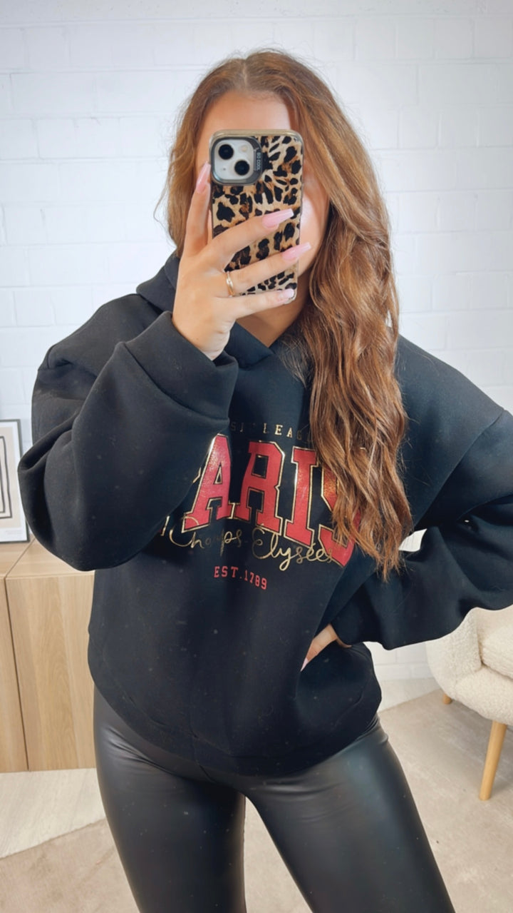 Kapuzen Hoodie " Paris " / schwarz Art. 12486