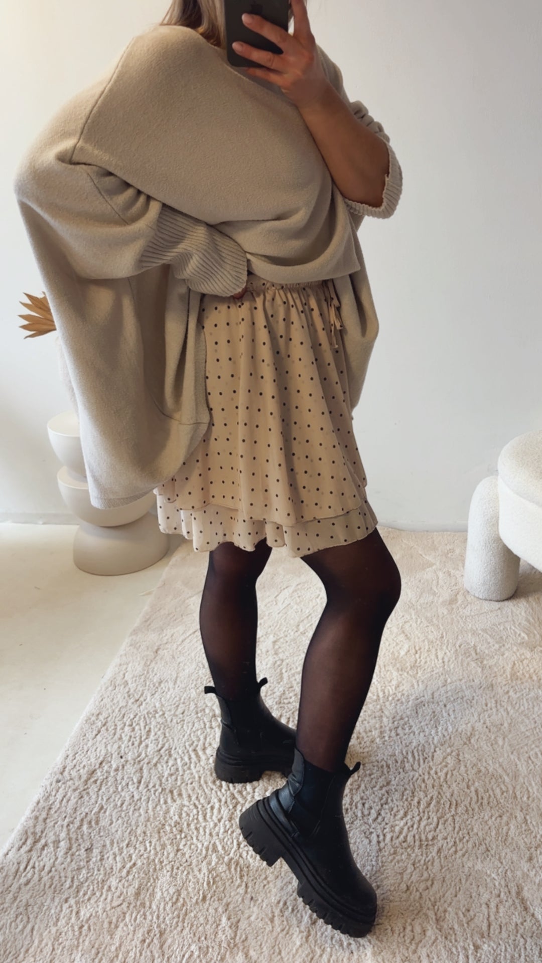 PUNKTE leichter Rock / creme - braun Art. 13140