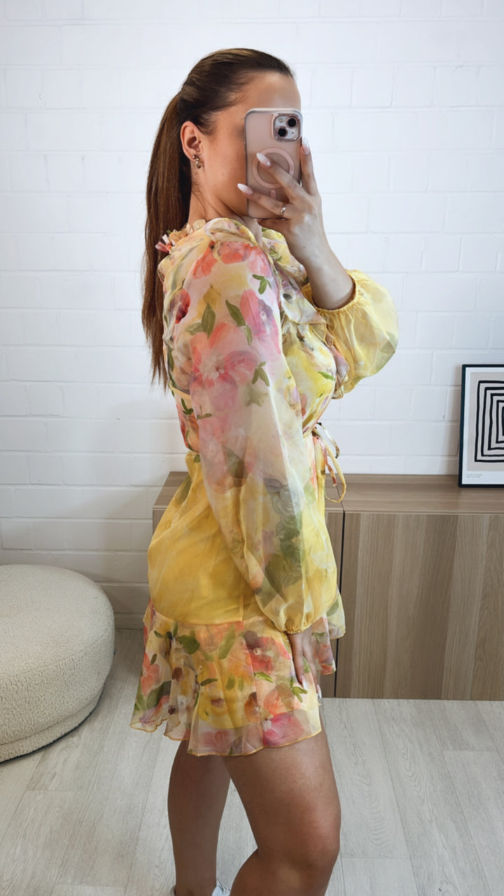 Ultra leichtes Chiffon Kleid in Sommerfarben / soft gelb - rosa - flieder - grün Art. 9785