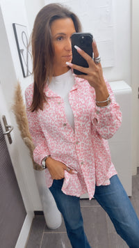 LEO KURZE Oversize Musselin Bluse / weiss - rosa Art. 13762