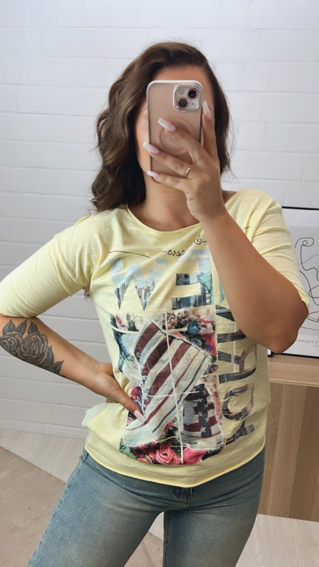 T-shirt " Flowers New York " / soft gelb Art. 10759