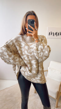 LEO Oversize Kuschel - Pullover / beige - weiss Art. 12693
