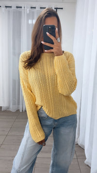 leichter Strick Pullover mit Zopfmuster / gelb Art. 14900