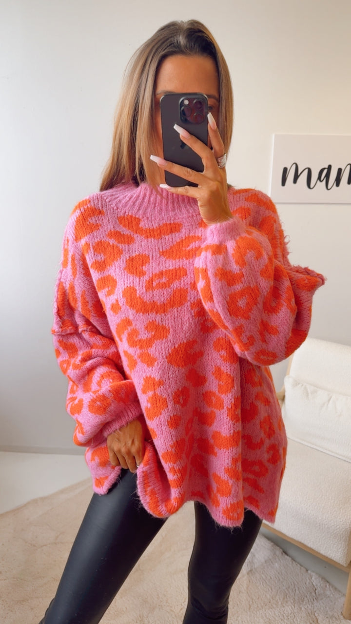 LEO Oversize Kuschel - Pullover / soft pink - orange Art. 12697