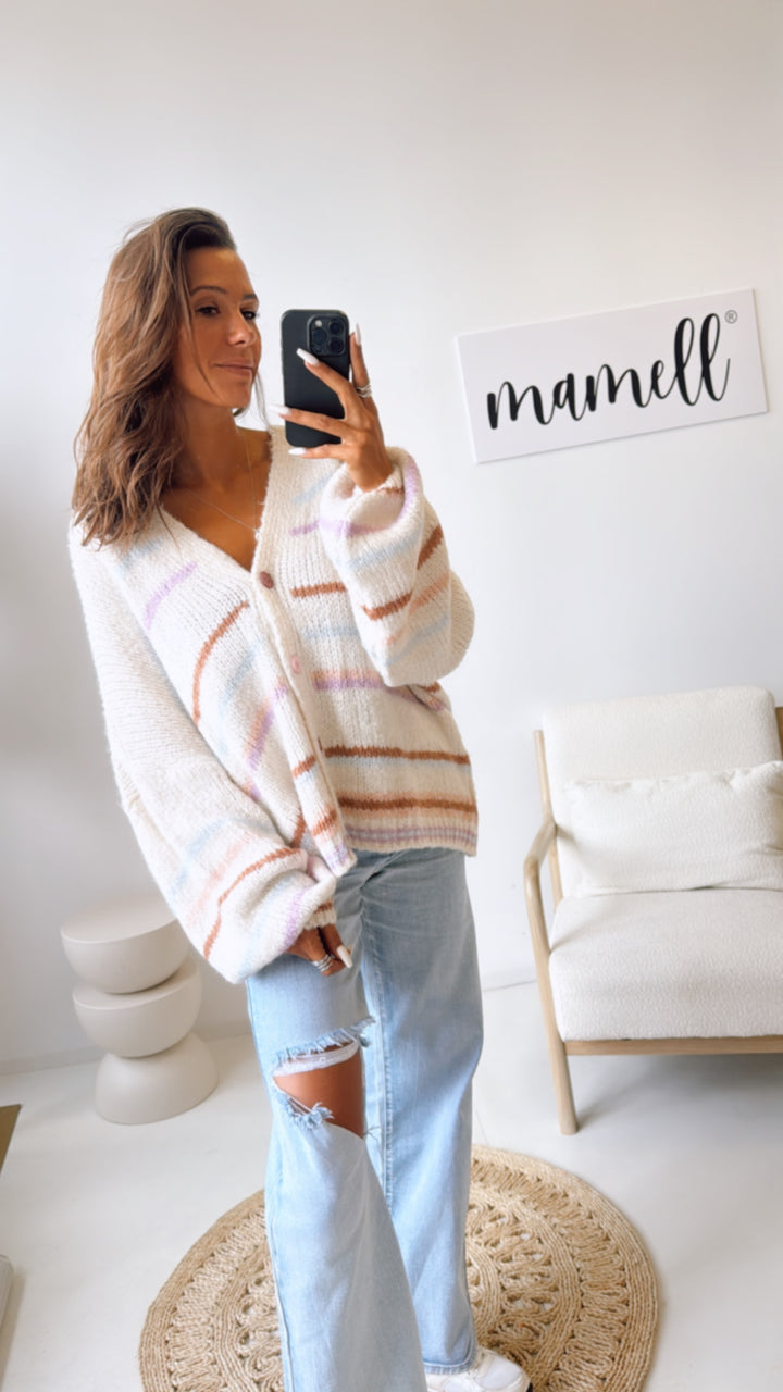 STREIFEN ultra weiter Cardigan / wollweiss - hell blau - flieder - braun - rosa Art. 10817