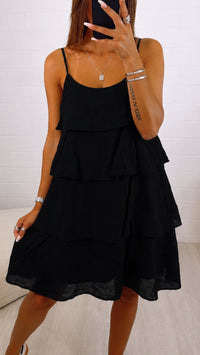 luftiges Volant Kleid / schwarz Art. 16016