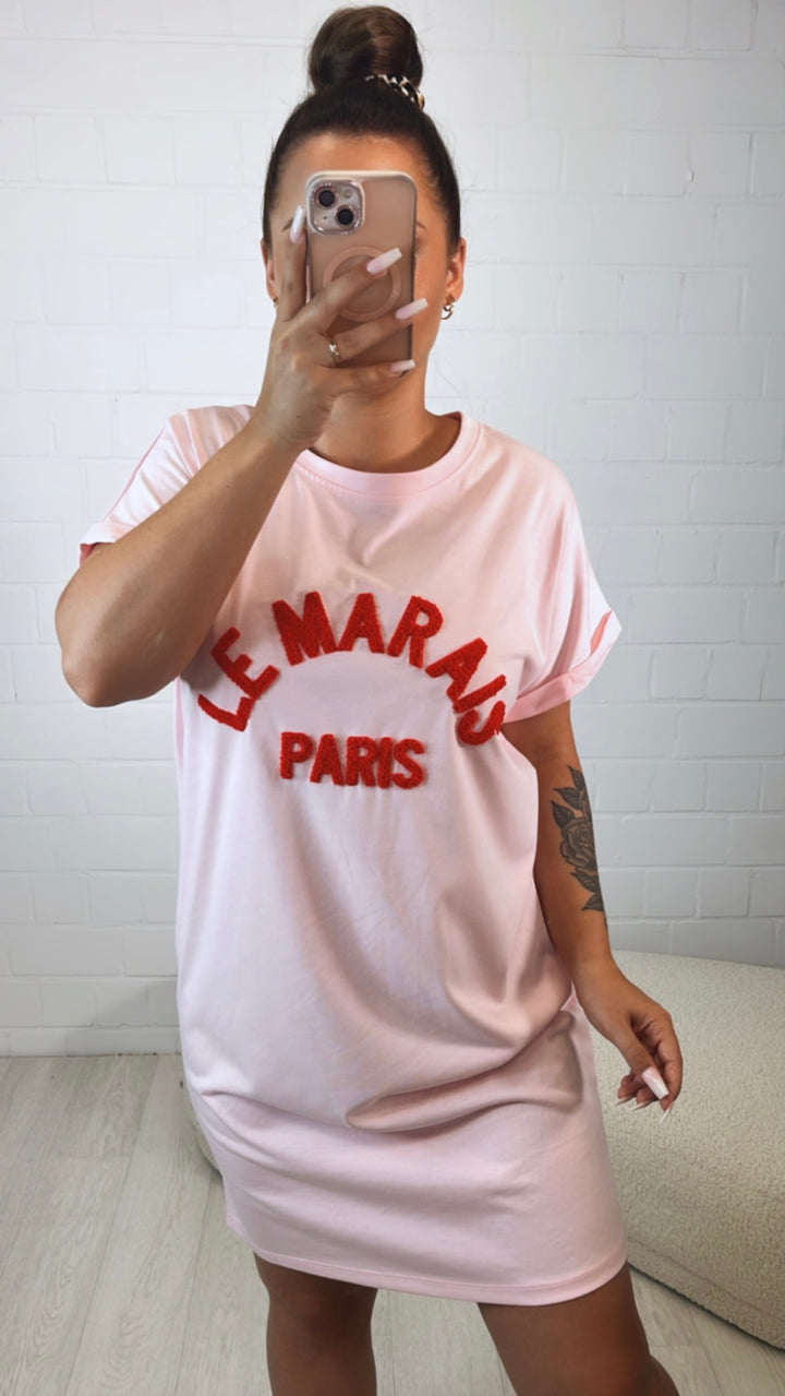 T-shirt Kleid " Le Marais " / soft pink - rot Art. 10505