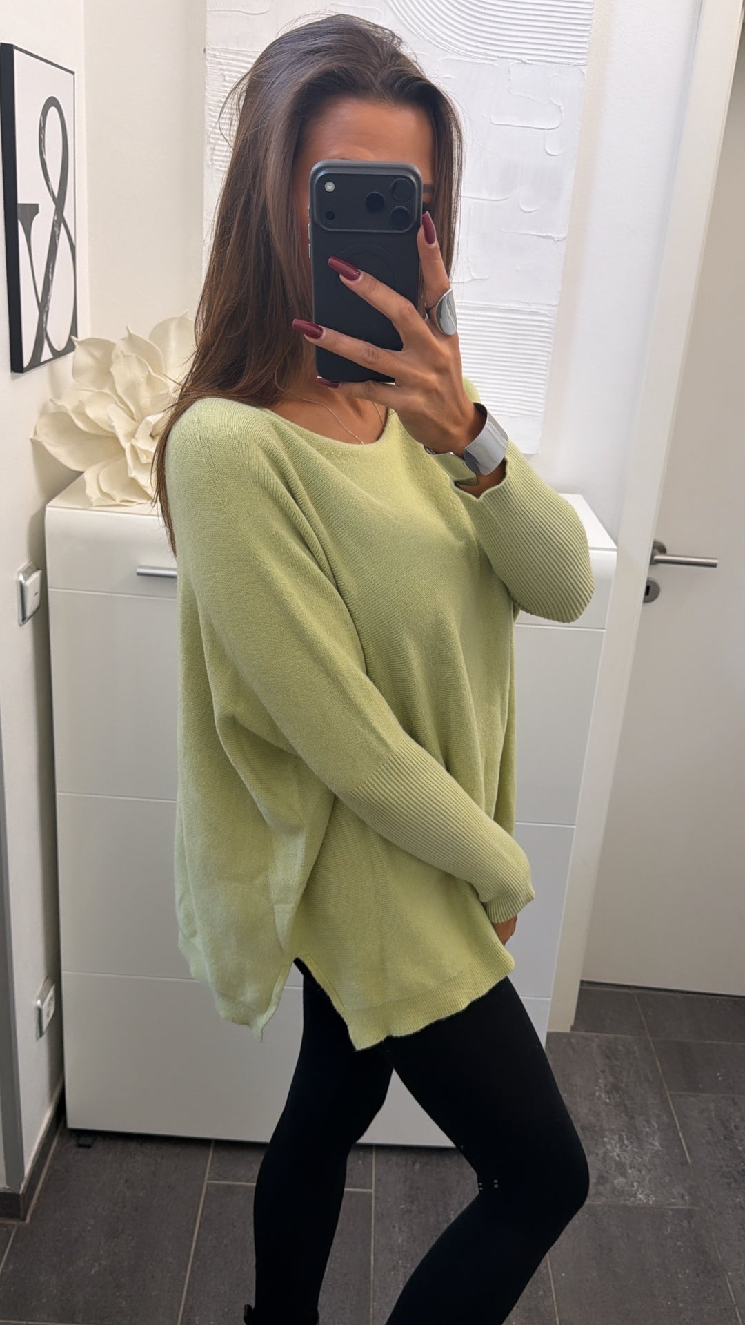 Variante Ultra weicher Pullover mit Fledermausärmeln / Limette Art. 16524
