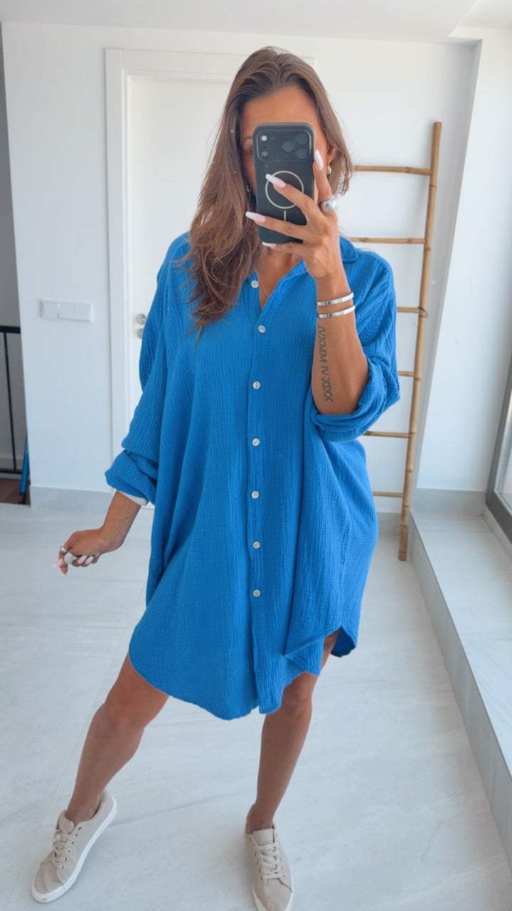 LANGE Oversize Musselin Bluse / royal blau Art. 4345