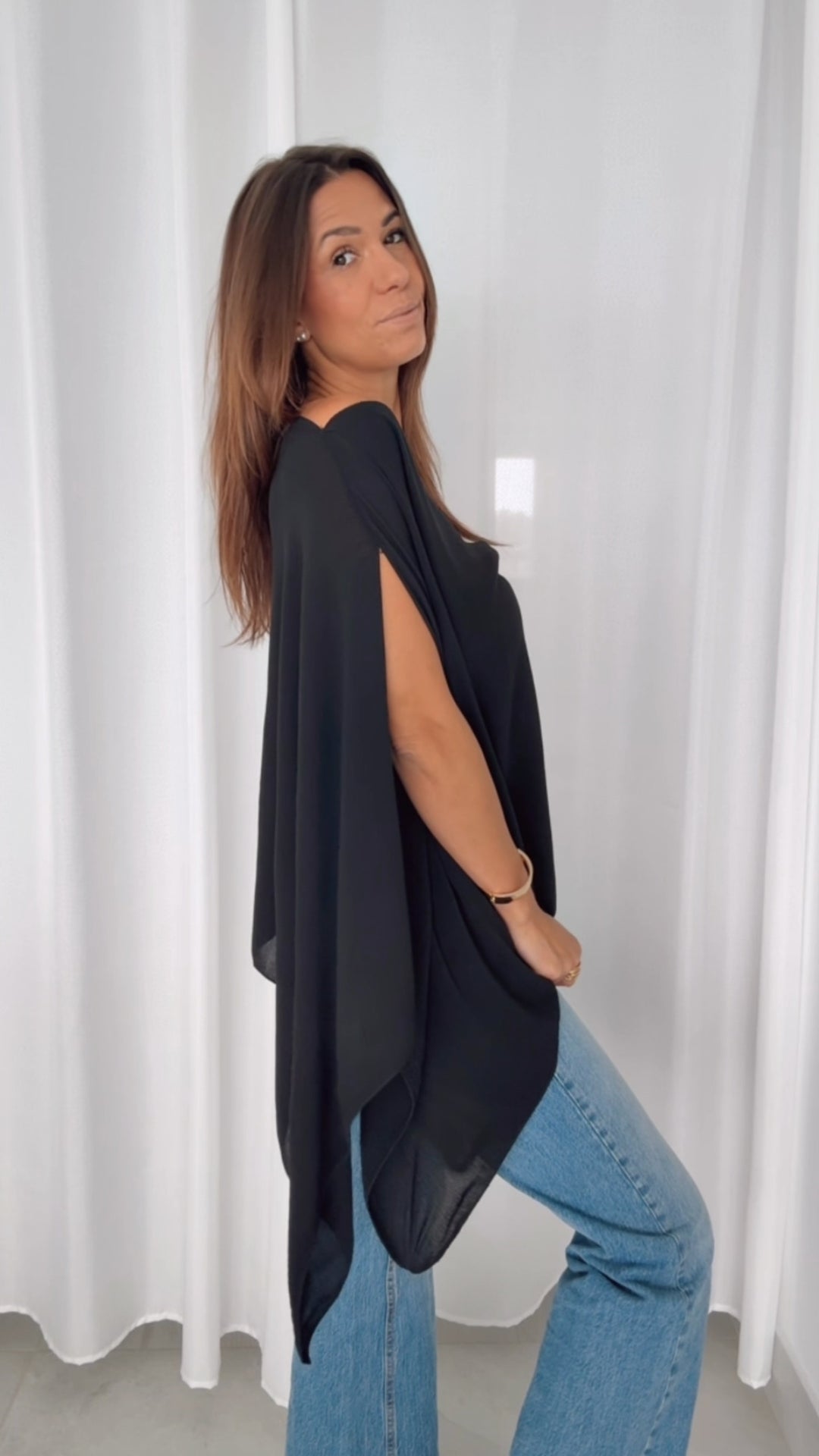 Multi Style Krepp Oberteil mit Bandeau Top / schwarz Art. 14606