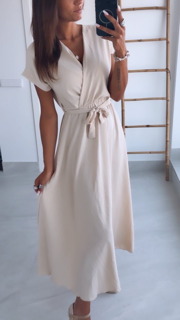 Maxi Kleid zum Binden, Wickeloptik / beige Art. 15369