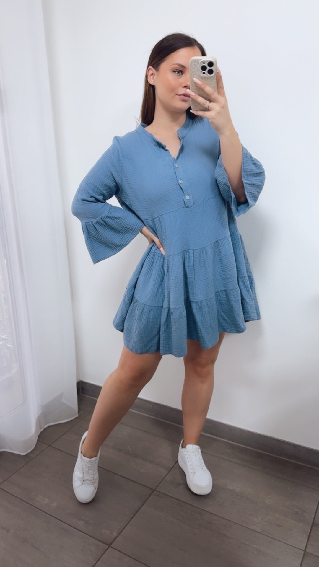 Musselin Kleid / Tunika / denim blau Art. 14466