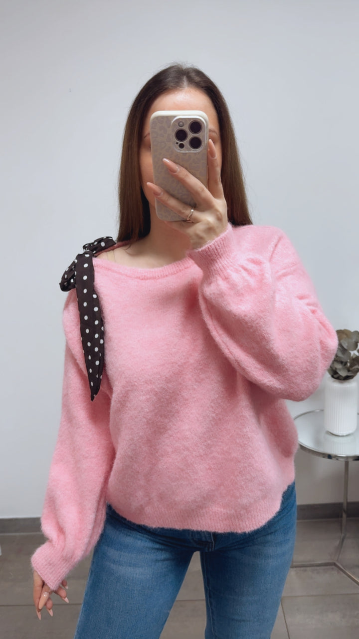 ONE SHOULDER Pullover, Punkte Schleife / soft pink Art. 13818