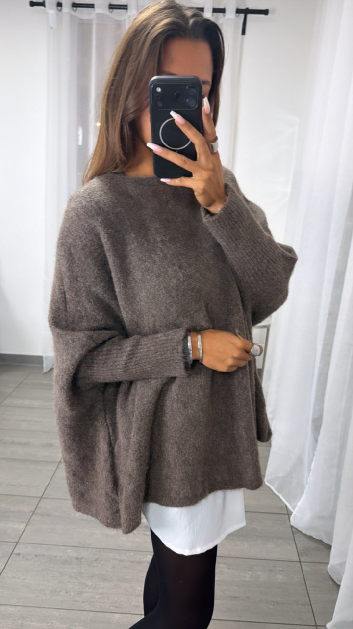 Cozy Oversize Pullover mit Fledermausärmeln / braun meliert Art.16358