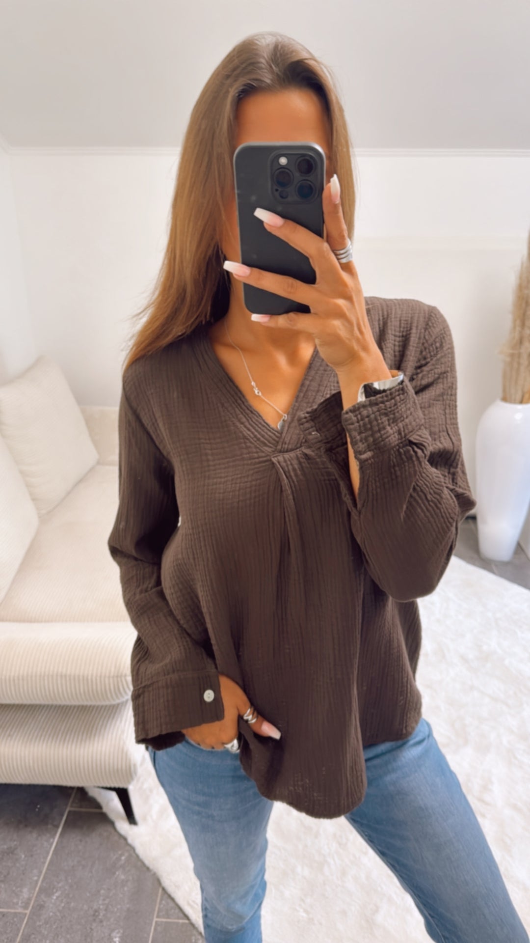 Musselin Bluse ohne Knöpfe / dunkel braun Art. 10076