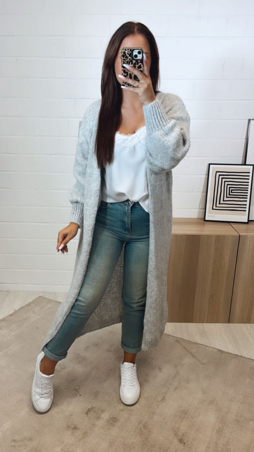 Langer Kuschel Cardigan / hell grau Art. 12283