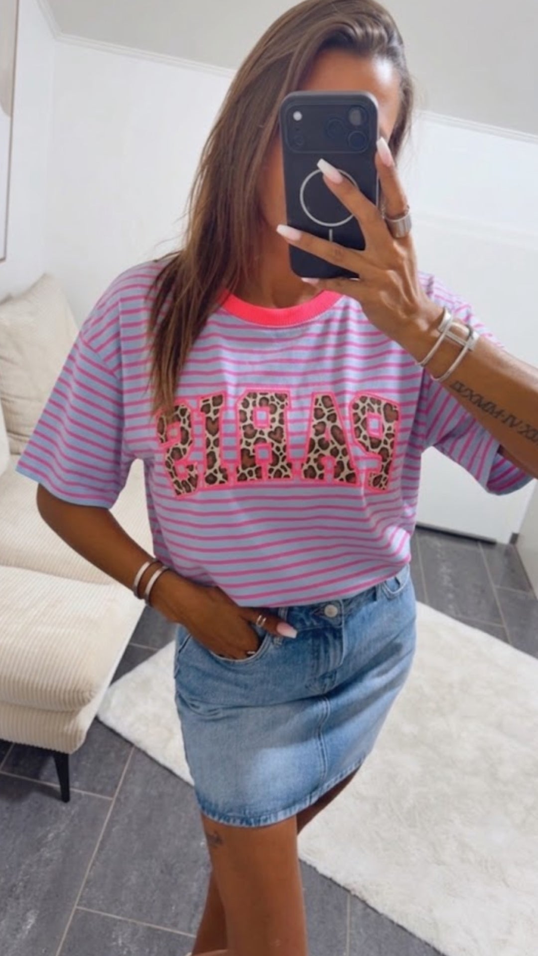 STREIFEN Shirt " Leo PARIS " / hell blau - pink Art. 15470