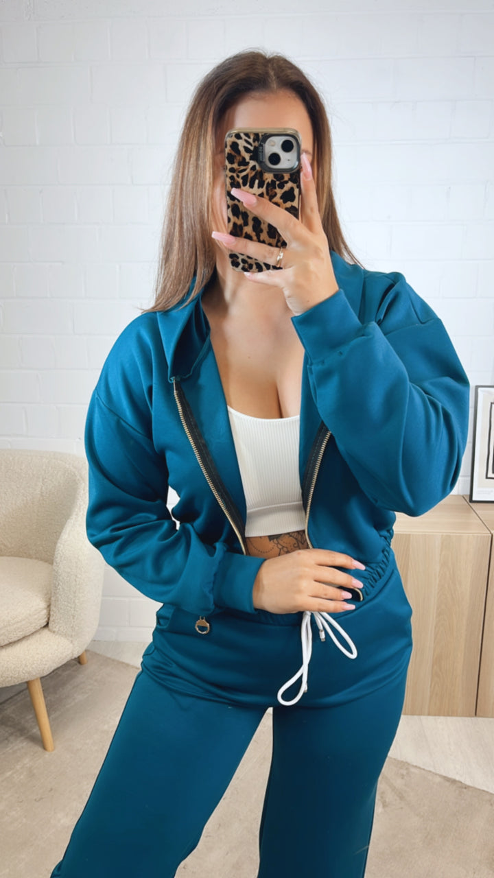 dreiteiliges Set aus Hose, Jacke und Bustier Top " Your outfit can be " / petrol Art. 12744