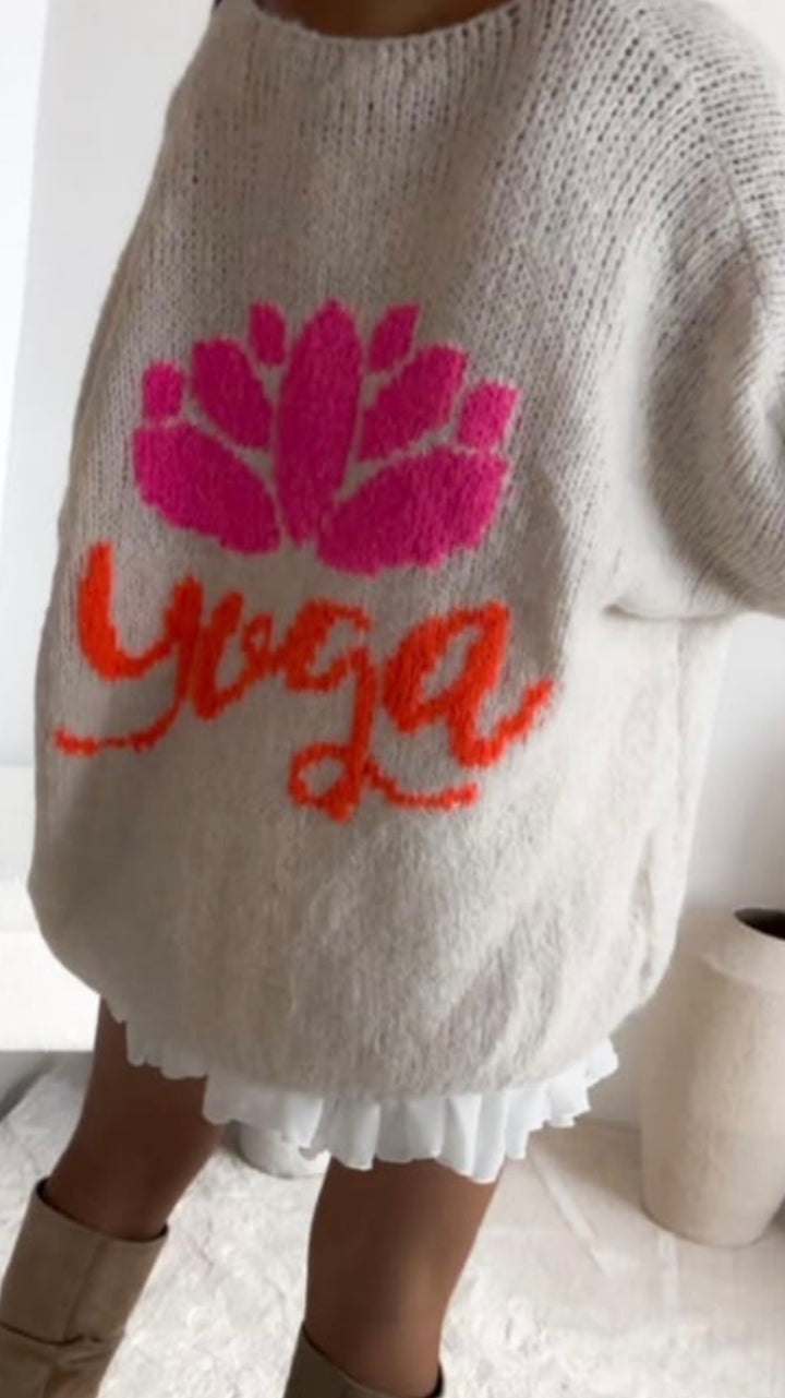 Strick Pullover " Yoga " / creme - neon pink - neon orange Art. 12668