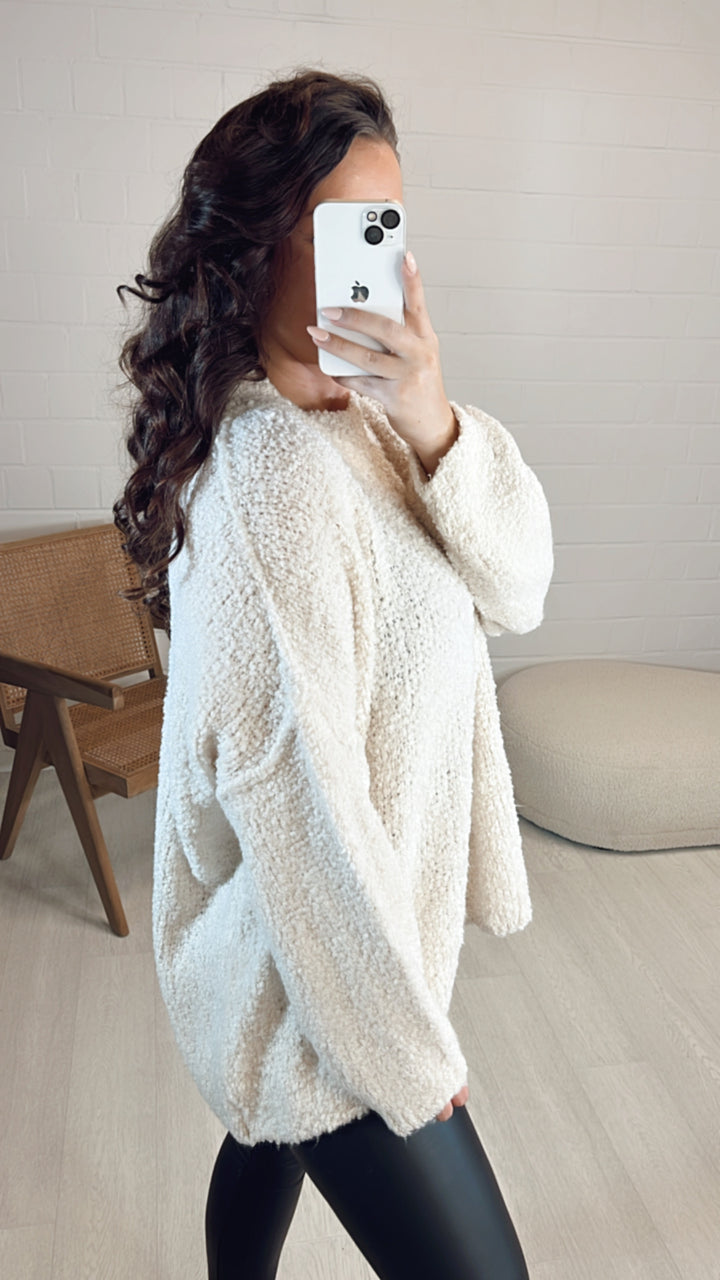 TEDDY Oversize Pullover mit hohem Ausschnitt / wollweiss Art. 8130