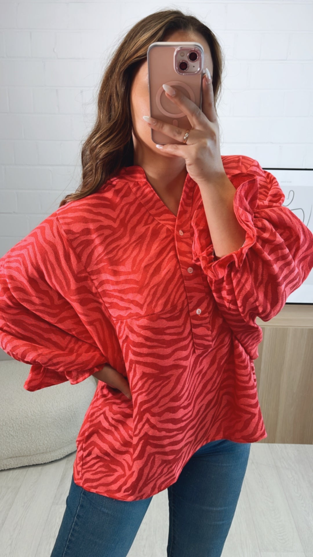 PREMIUM Summer Vibe Zebra Bluse / rot - pink Art. 9600