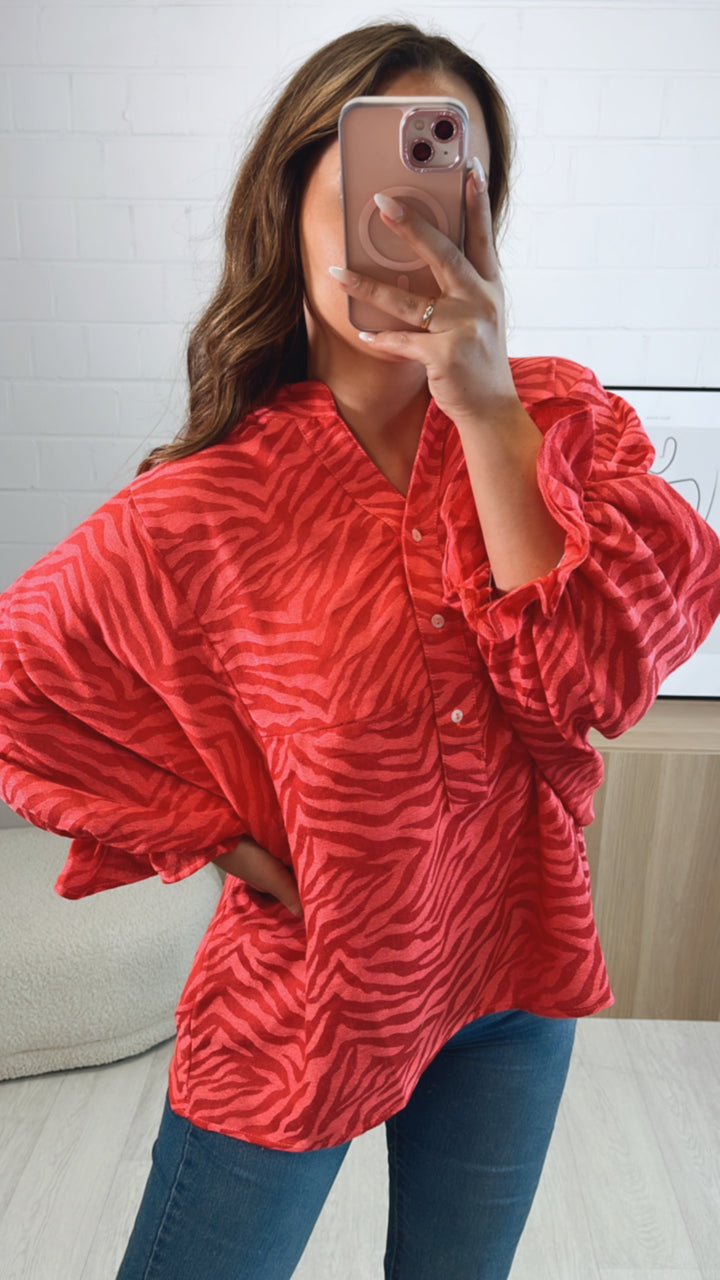 PREMIUM Summer Vibe Zebra Bluse / rot - pink Art. 9600
