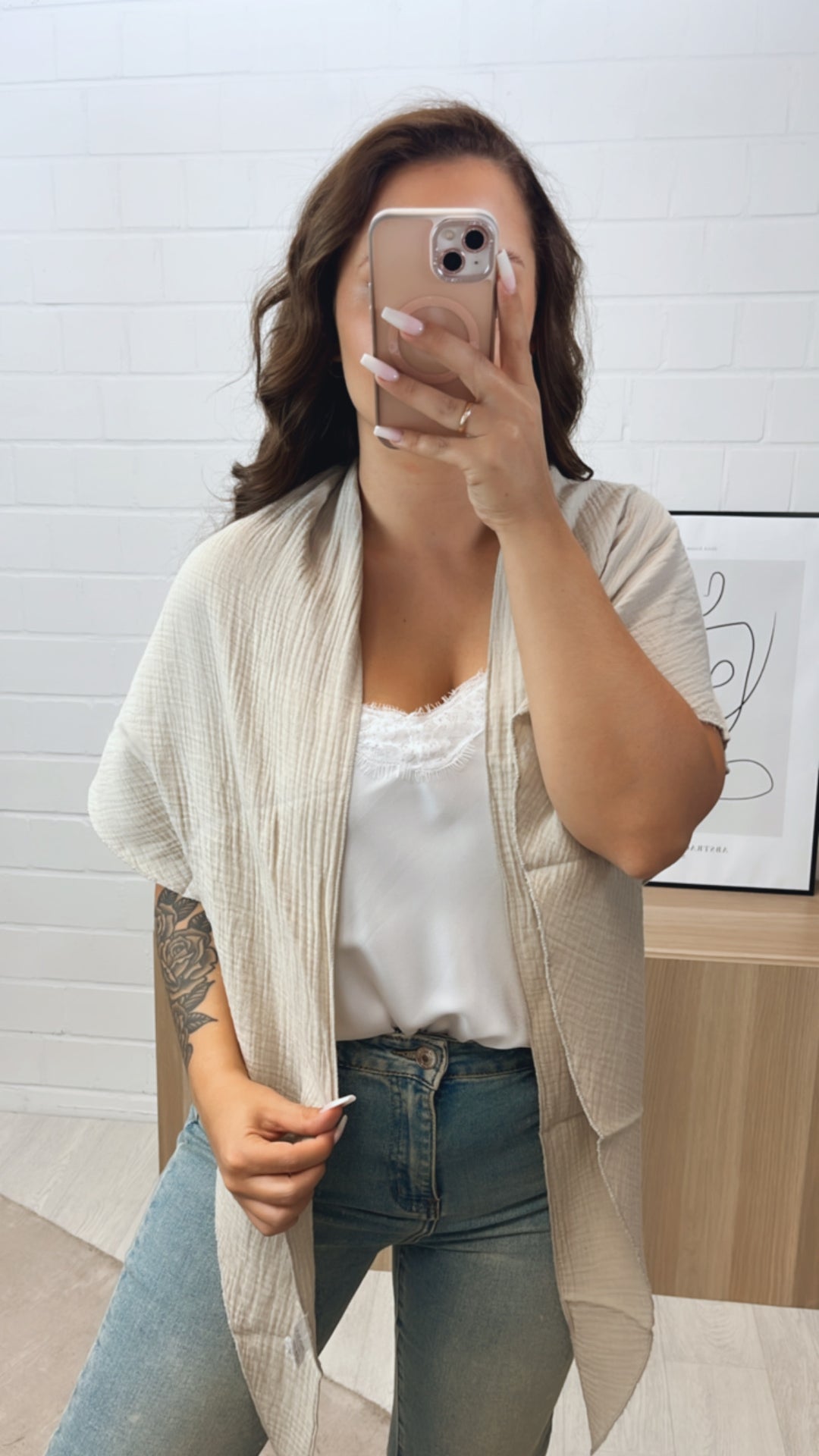 Musselin Schal / Tuch / beige Art. 7040