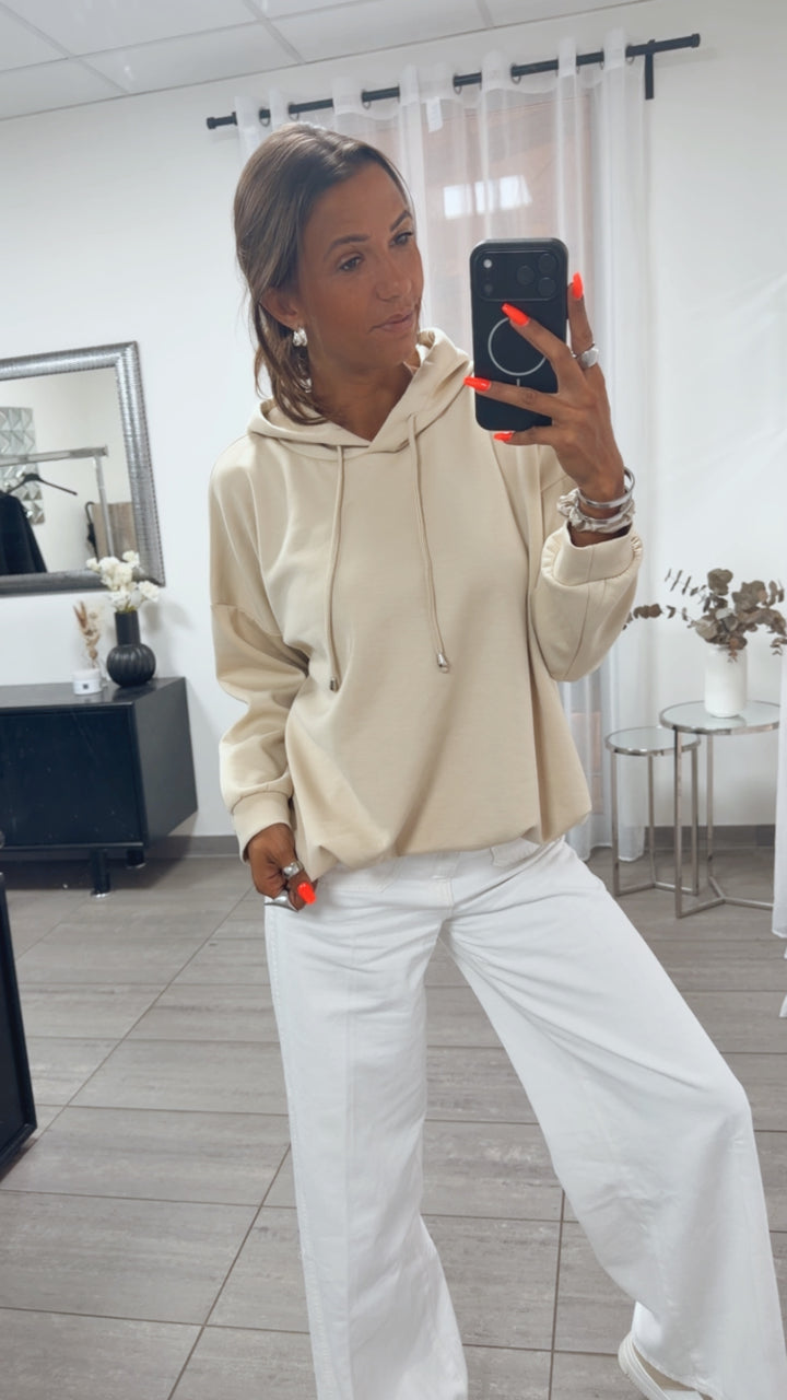Hoodie mit Ballonsaum / creme beige Art. 16165