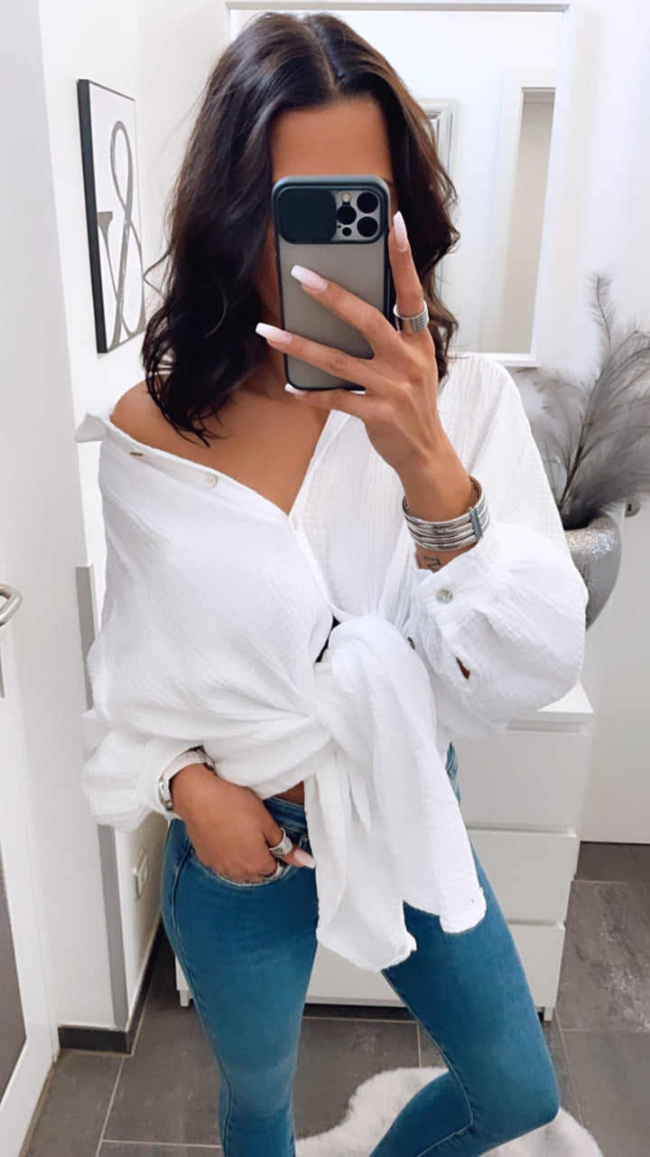 LANGE Oversize Musselin Bluse / weiss Art. 0751