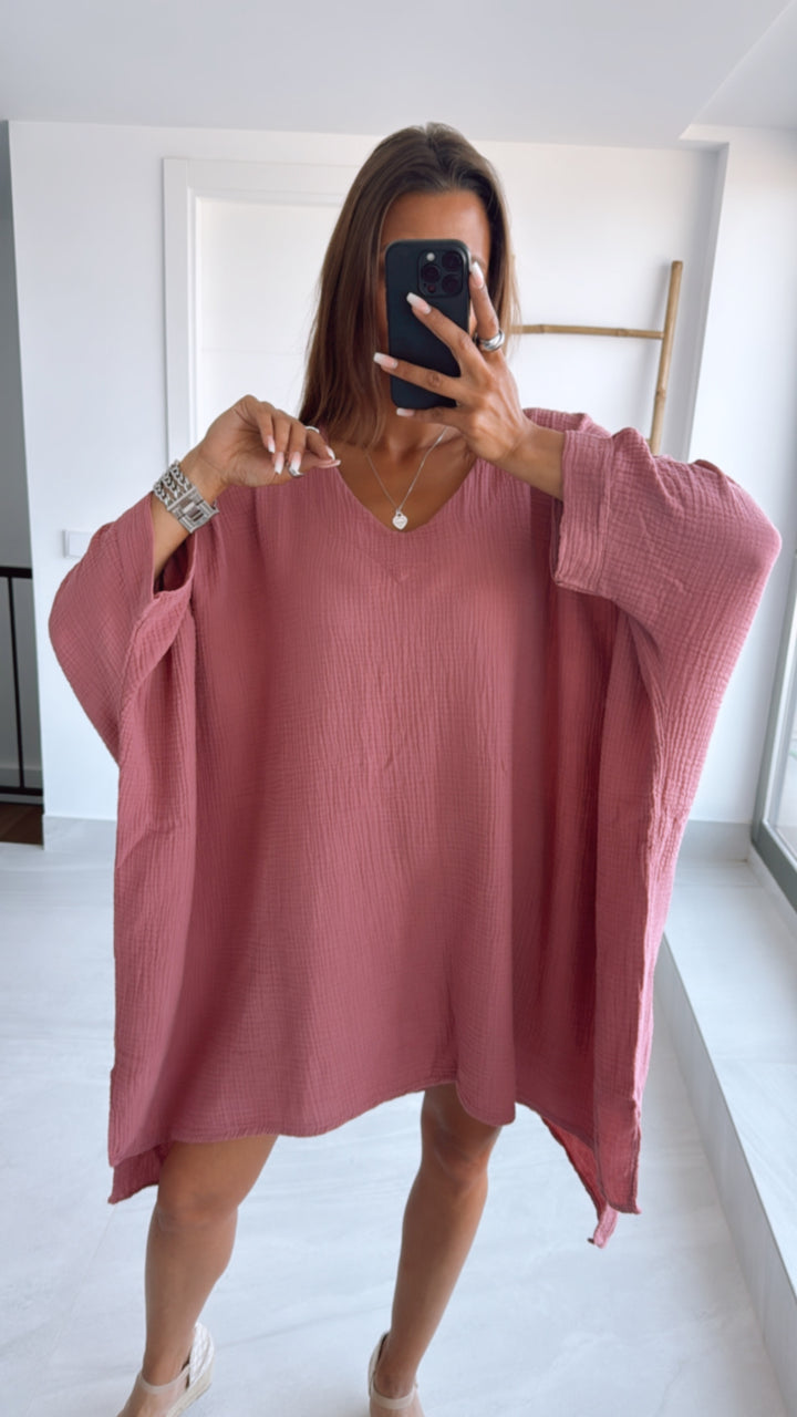 Musselin Ultra Vokuhila Long Bluse / helle beere Art. 9778