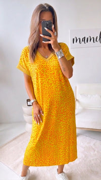 Maxi Leo T-Shirt Kleid / gelb - orange Art.15627