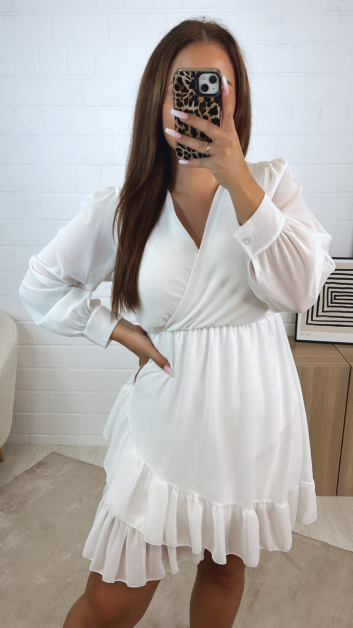 Chiffon Kleid in Wickeloptik / weiss Art. 12326