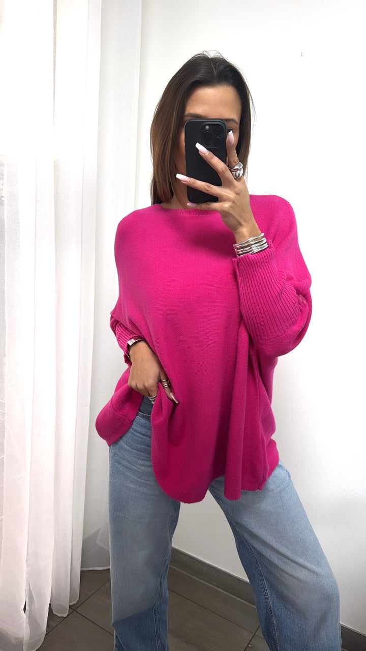 ultra weicher Pullover mit Fledermausärmeln / knalliges pink Art. 14004