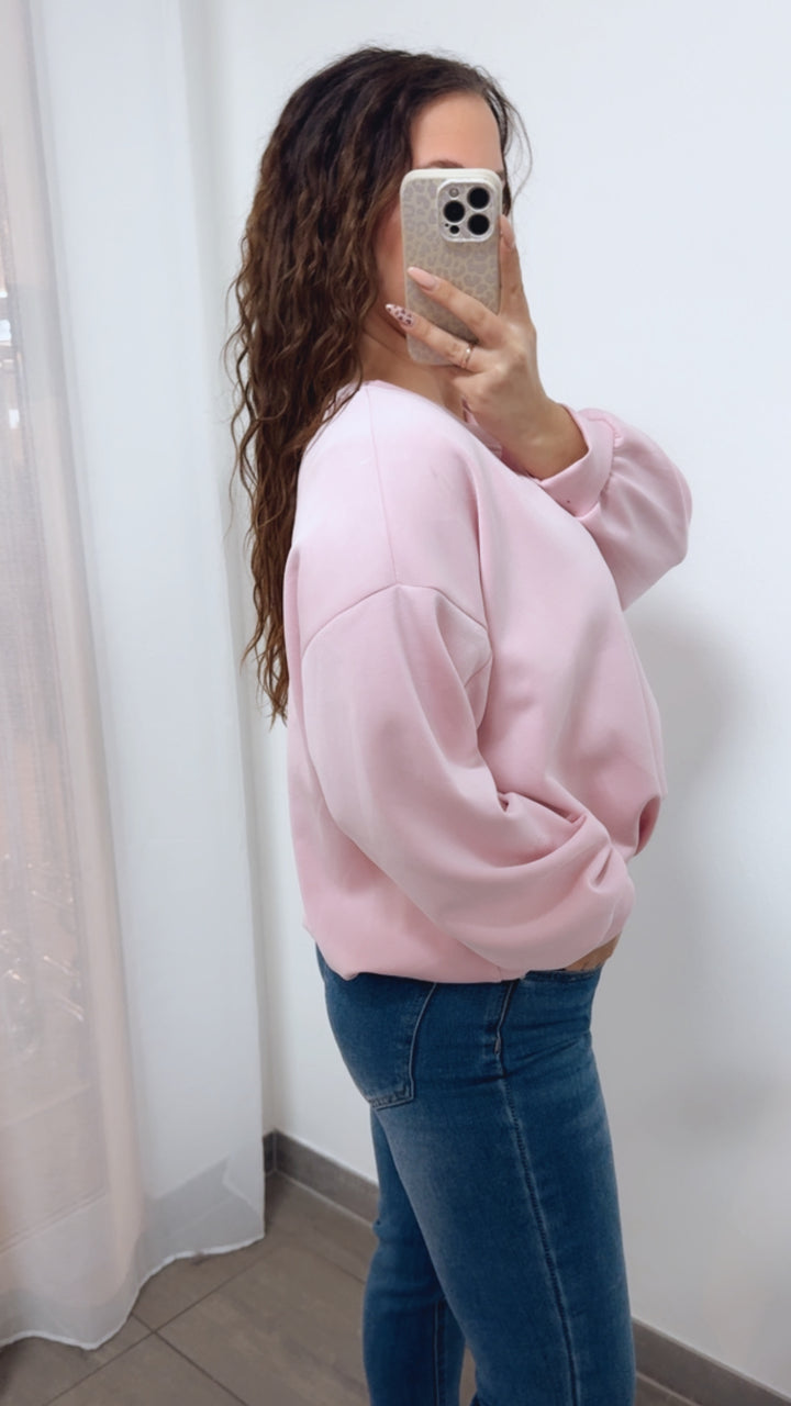 softer " Butter Stoff " Sweater, raffinierter Schnitt am Bund / rosa Art. 14060