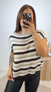 Strickpullunder im Farbmix / braun - weiß - beige Art.122354
