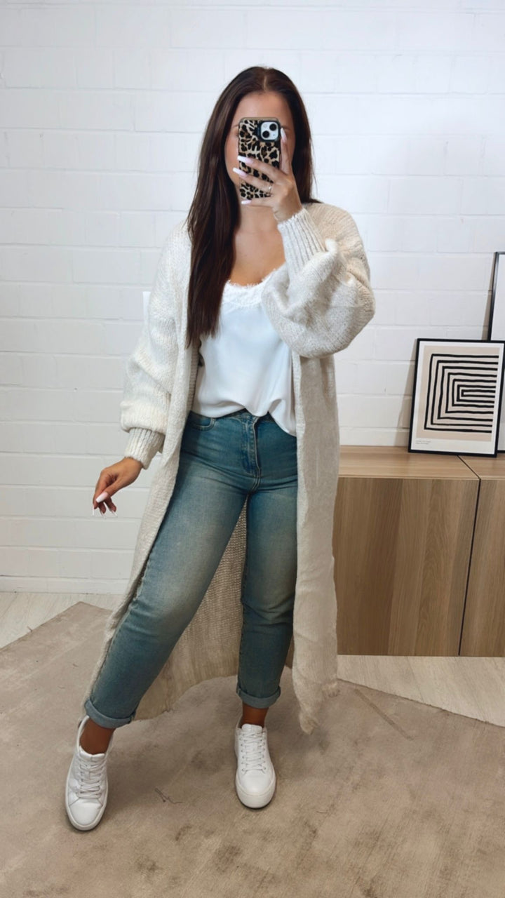 Langer Kuschel Cardigan / woll weiß Art. 12282