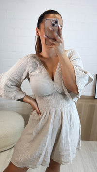 Musselin Jumpsuit mit elastischem Taillenbereich / beige Art. 9747