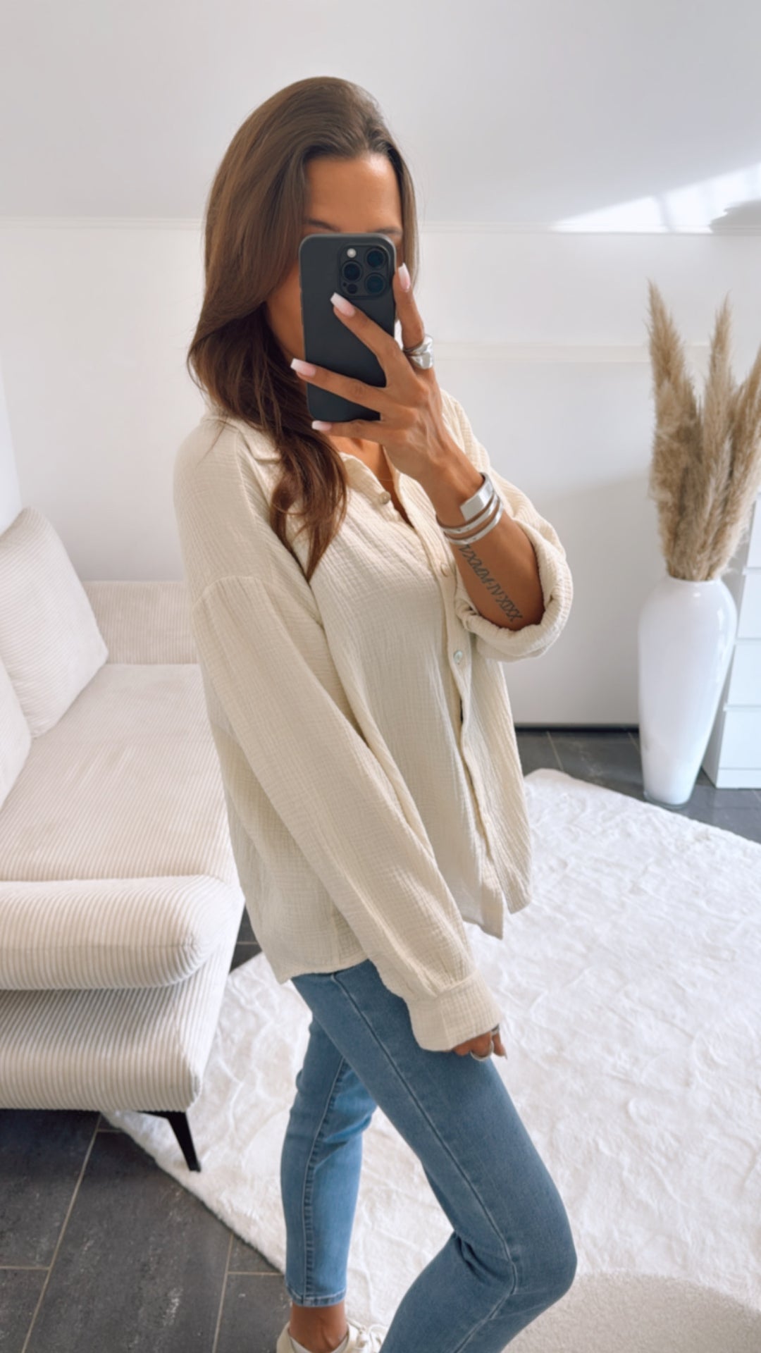 KURZE Oversize Musselin Bluse / Vanille  Art. 4901