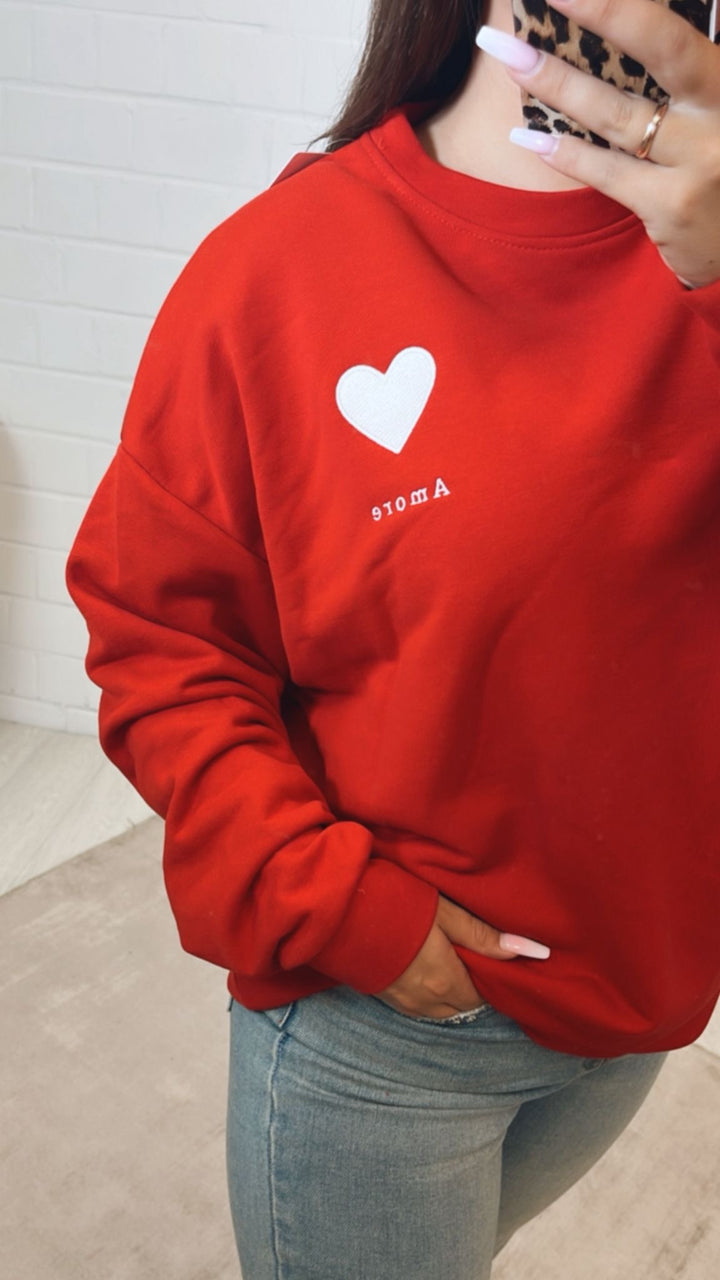 oversize Pullover " Amore " / rot - weiß Art. 12284