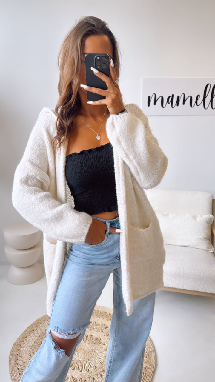 weicher Cardigan mit Kapuze, Taschen / wollweiss Art. 10812